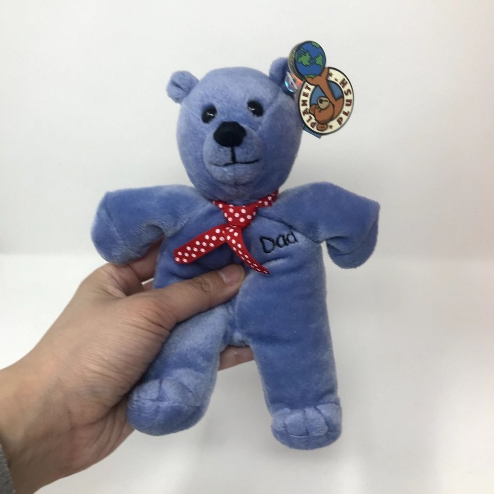 Planet Plush Dad Fathers Days Blue Teddy Bear with Red Tie Beanie Baby Plush Toy